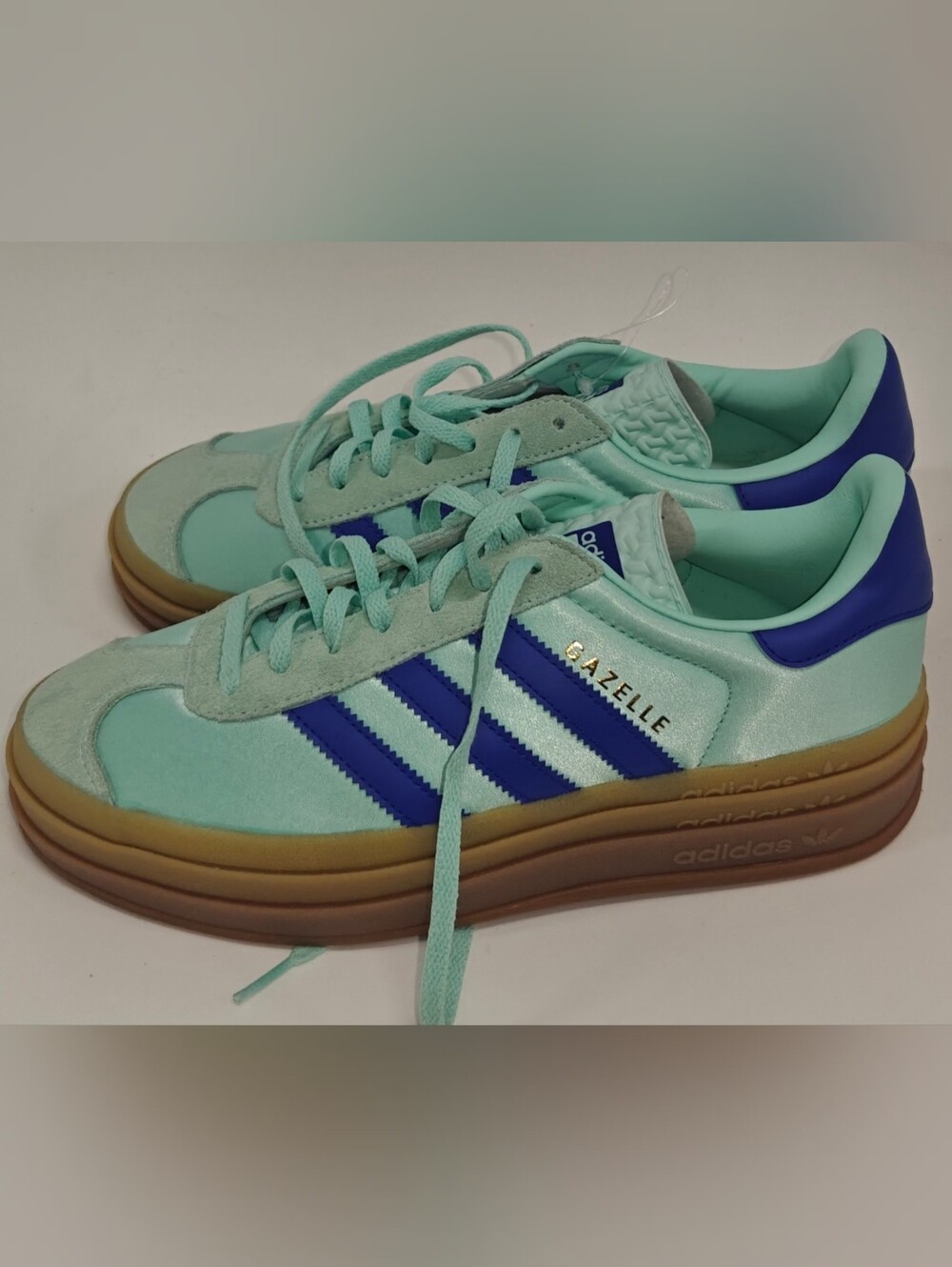 adidas Gazelle Bold Womens Size 8 Mint Blue Gold Gum Casual Sneakers Shoes